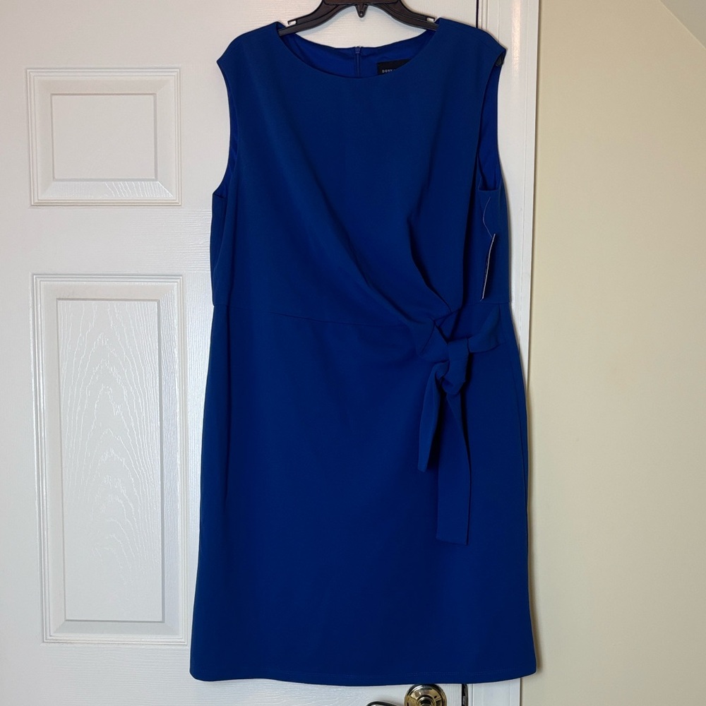 Sleeveless Royal Blue Tie-Waist Sheath Dress